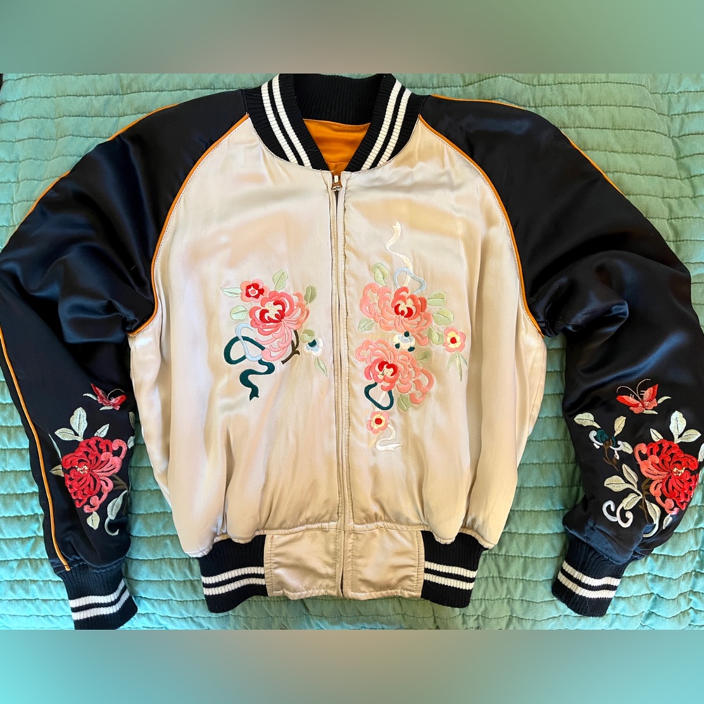 Esther Chen 100% Silk Reversible Bomber Jacket